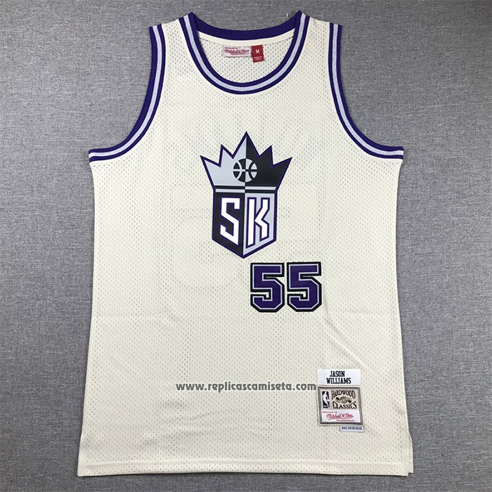 Camiseta Sacramento Kings Jason Williams #55 Mitchell & Ness Chainstitch Crema